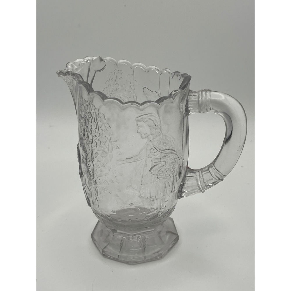 Vintage Little Red Riding Hood Clear Glass Pitcher Embossed Fairytale Creamer